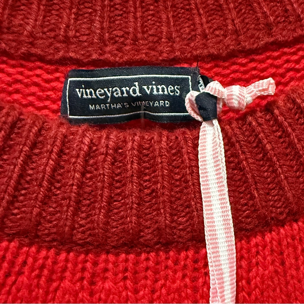 Size SMALL Vineyard Vines Red & Pink Fair Isle Wool Sweater, Nordic Crewneck NWT - Picture 4 of 9